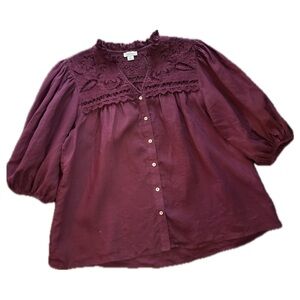 Sundance Plum Button-Front Ramie Top